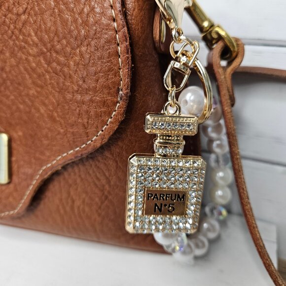 Clear White Rhinestone Perfume Bottle Key Chain Purse Pull Unbranded - Picture 2 of 4